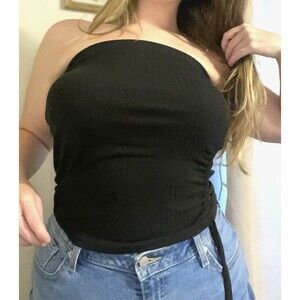 Justify Black Ribbed Ruched Front Top Women’s Size L – Stretchy Fitted Shirt